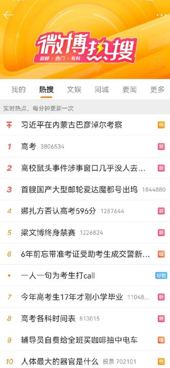 《微博》6月7日热搜排名一览2023